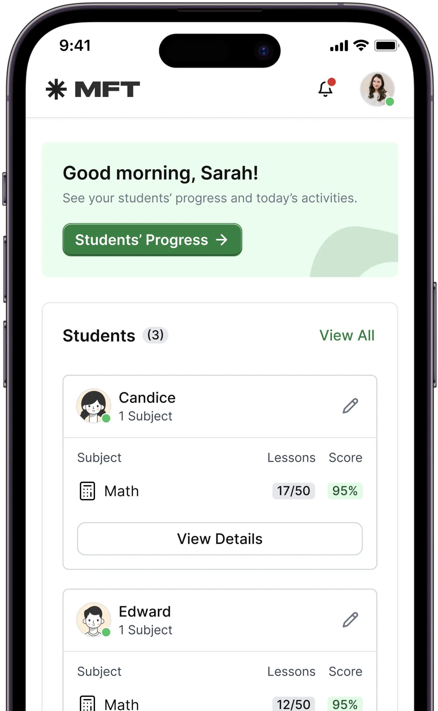 Mobile phone showing Nicole the Math Lady's progress tracking and parent dashboard